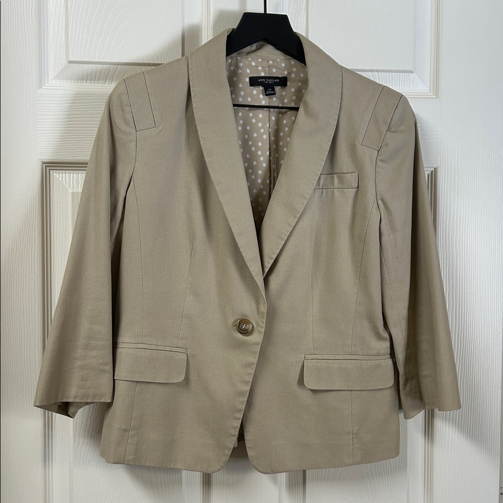 Ann Taylor Tan Cotton Blazer with 3/4 Sleeves Size 10
